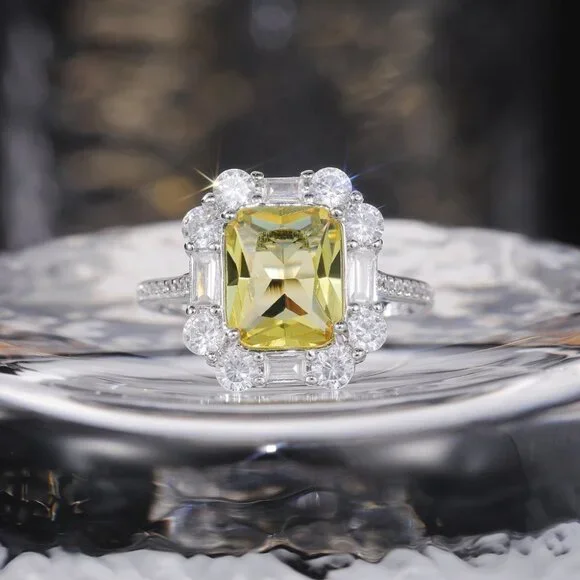 Radiant Yellow Zircon Sumptuous Silver Luxury Rings Women, K924
